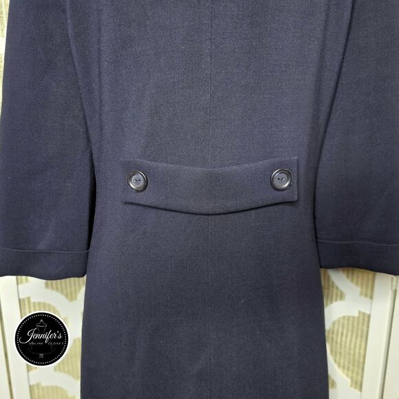Jones NY Navy Blue Two Button 3/4 Raglan Cuffed Sleeve Long Jacket Size 14 - Picture 9 of 12